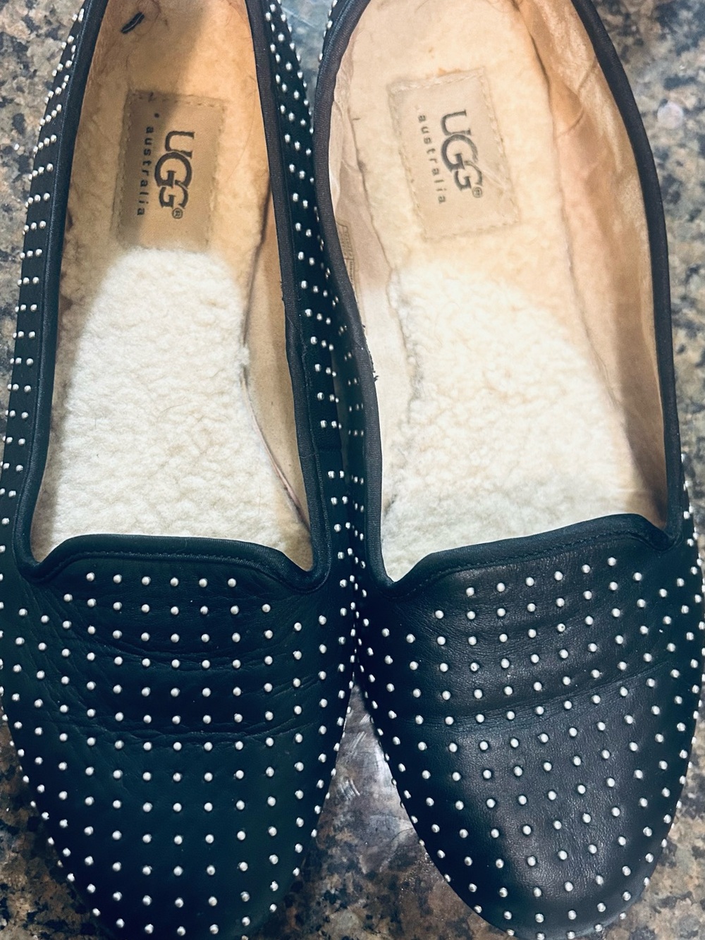 UGG Alloway Studded Flats Black Leather Shearling 8